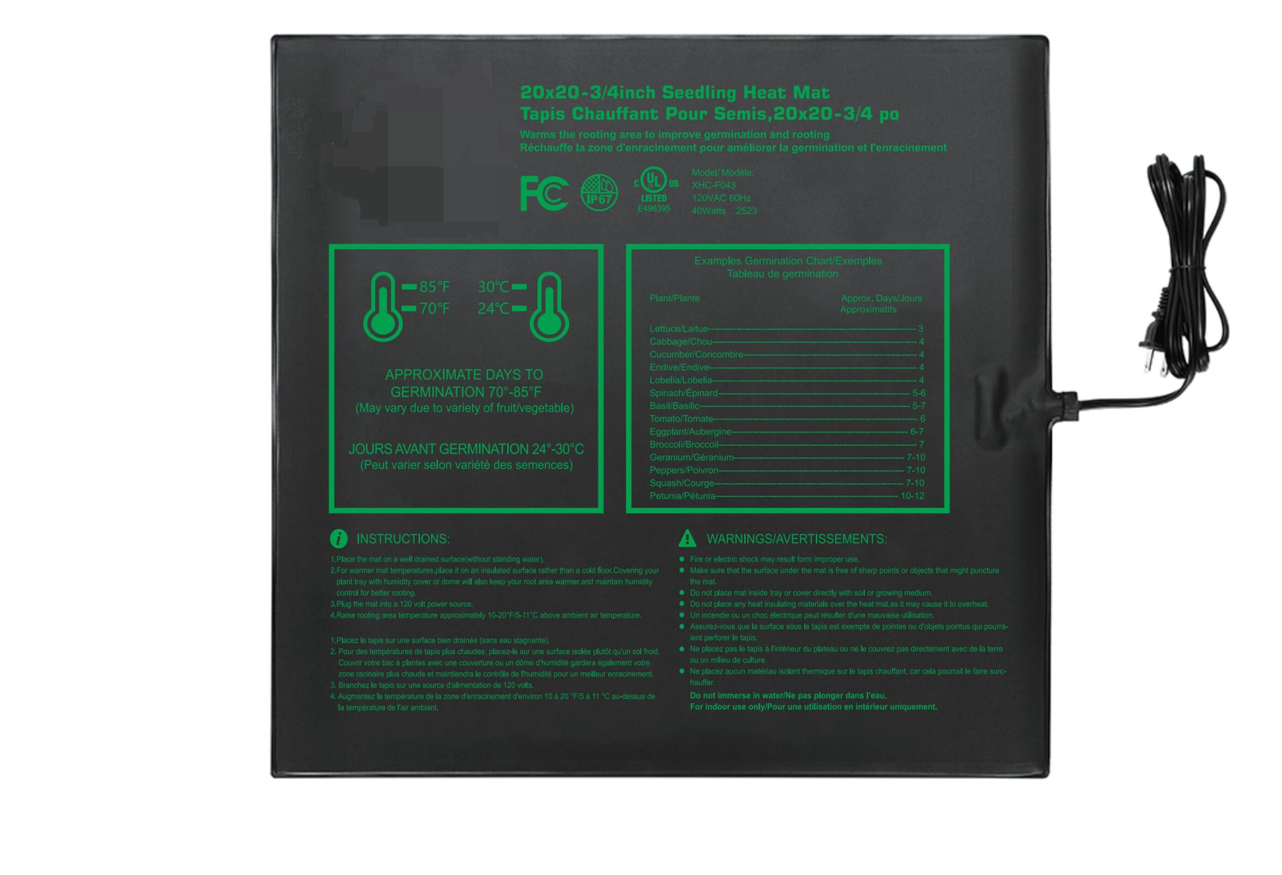 Heated Seedling Mat 20x20 inches
